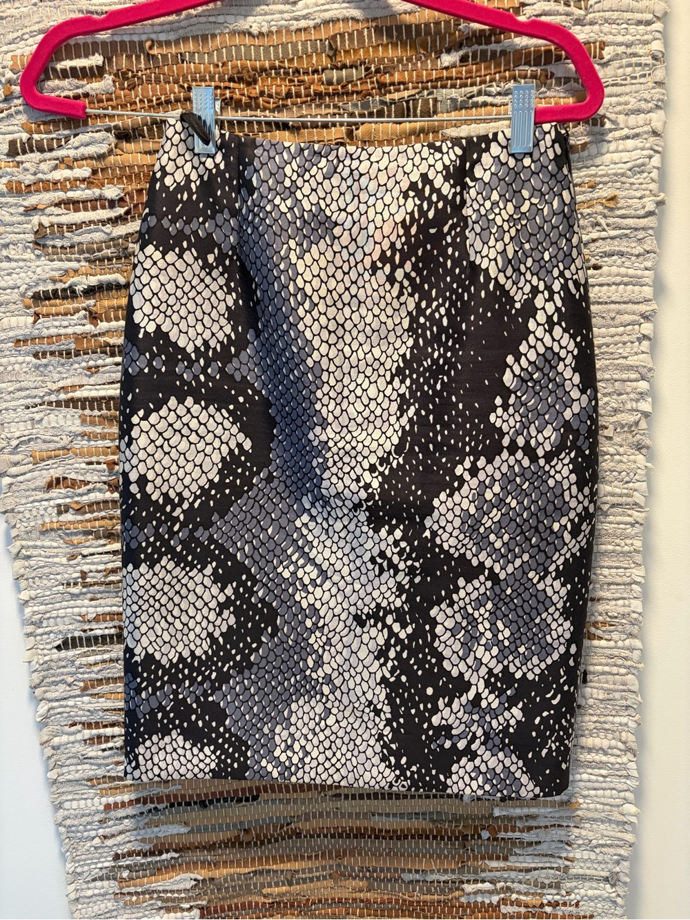 Prada Black/ Grey & White Snake Print Pencil Skirt